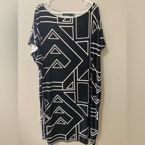 Lauren Ralph Lauren dress 3x geometric print stretch sheath pullover lined black